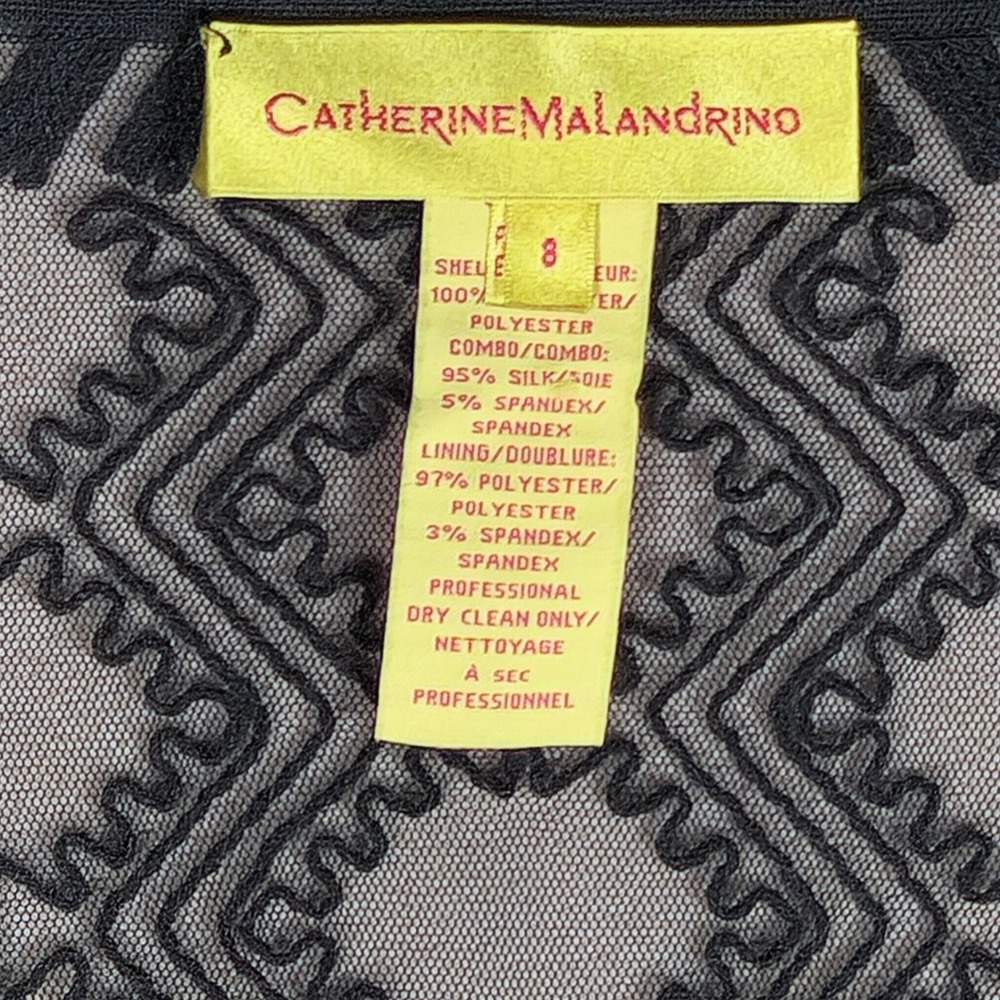 Catherine Malandrino Black Lace Geometric Embroidered V-Neck Sheer Cover Dress 8 - Picture 7 of 8